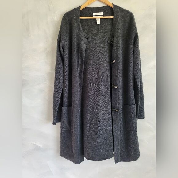 Ellen Tracey Merino Wool Blend Cardigan Size XL Gray - Picture 1 of 10